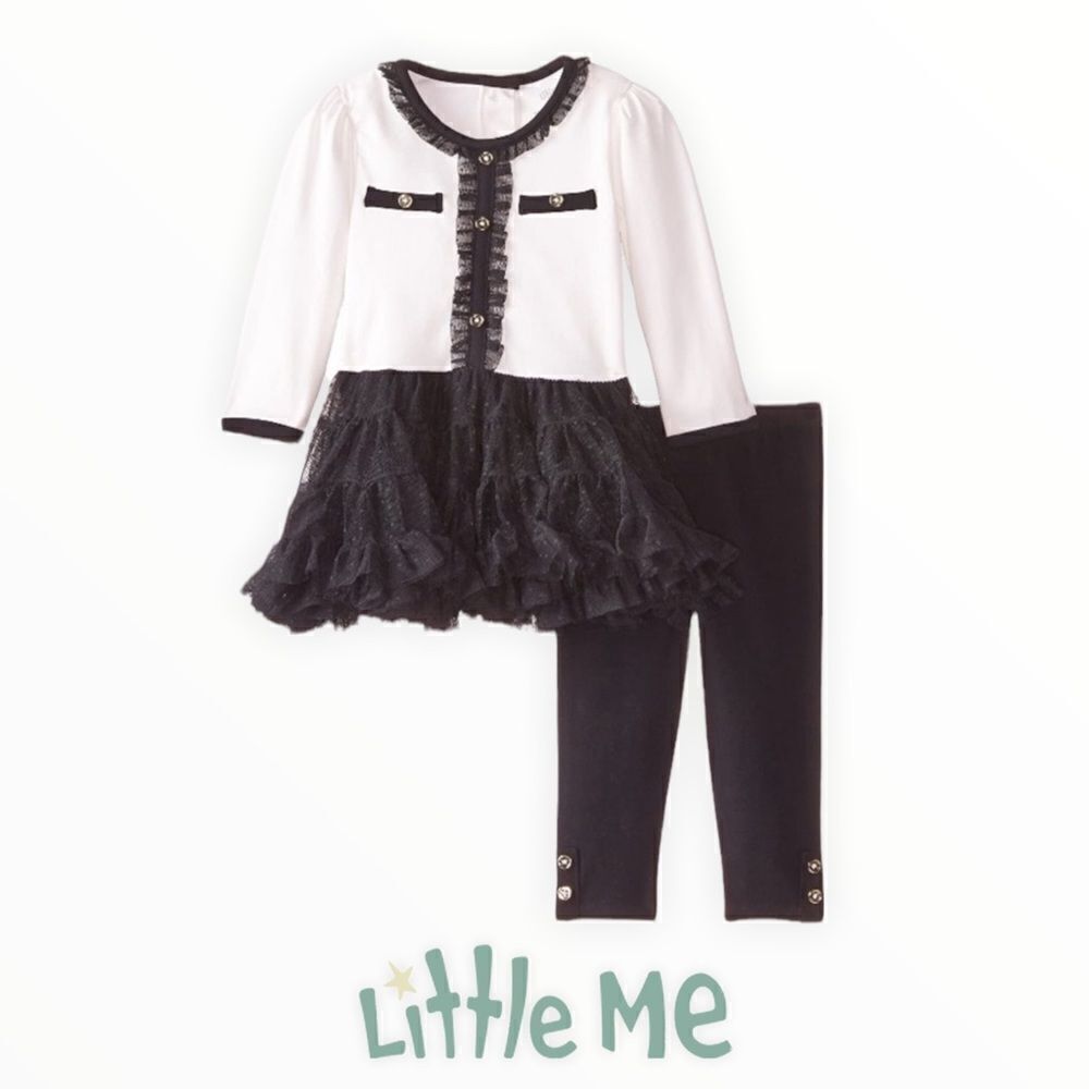 LITTLE ME | Ecru/Black | Dress and Leggings Set
